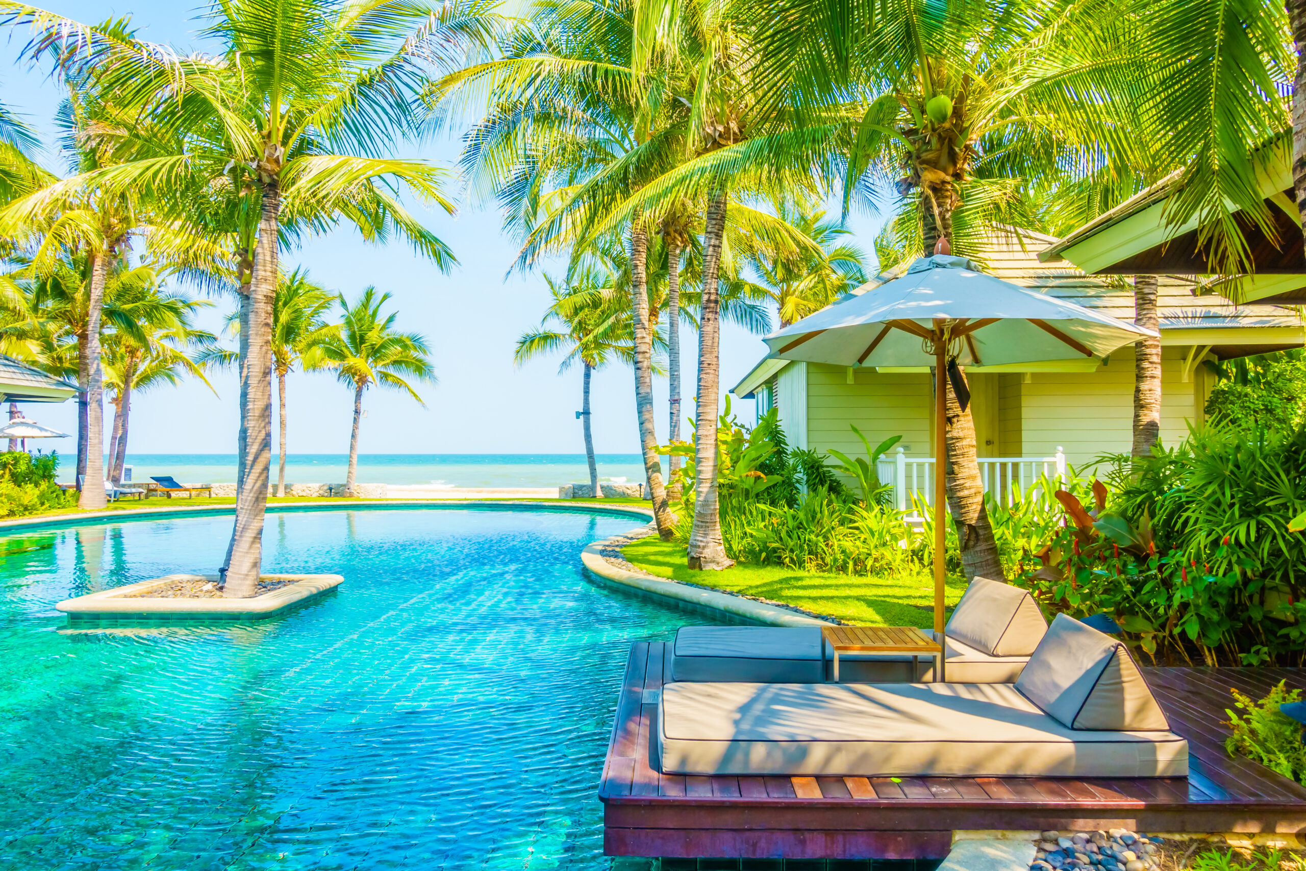 Beautiful luxury swimming pool in hotel pool resort - Boost up color Processing